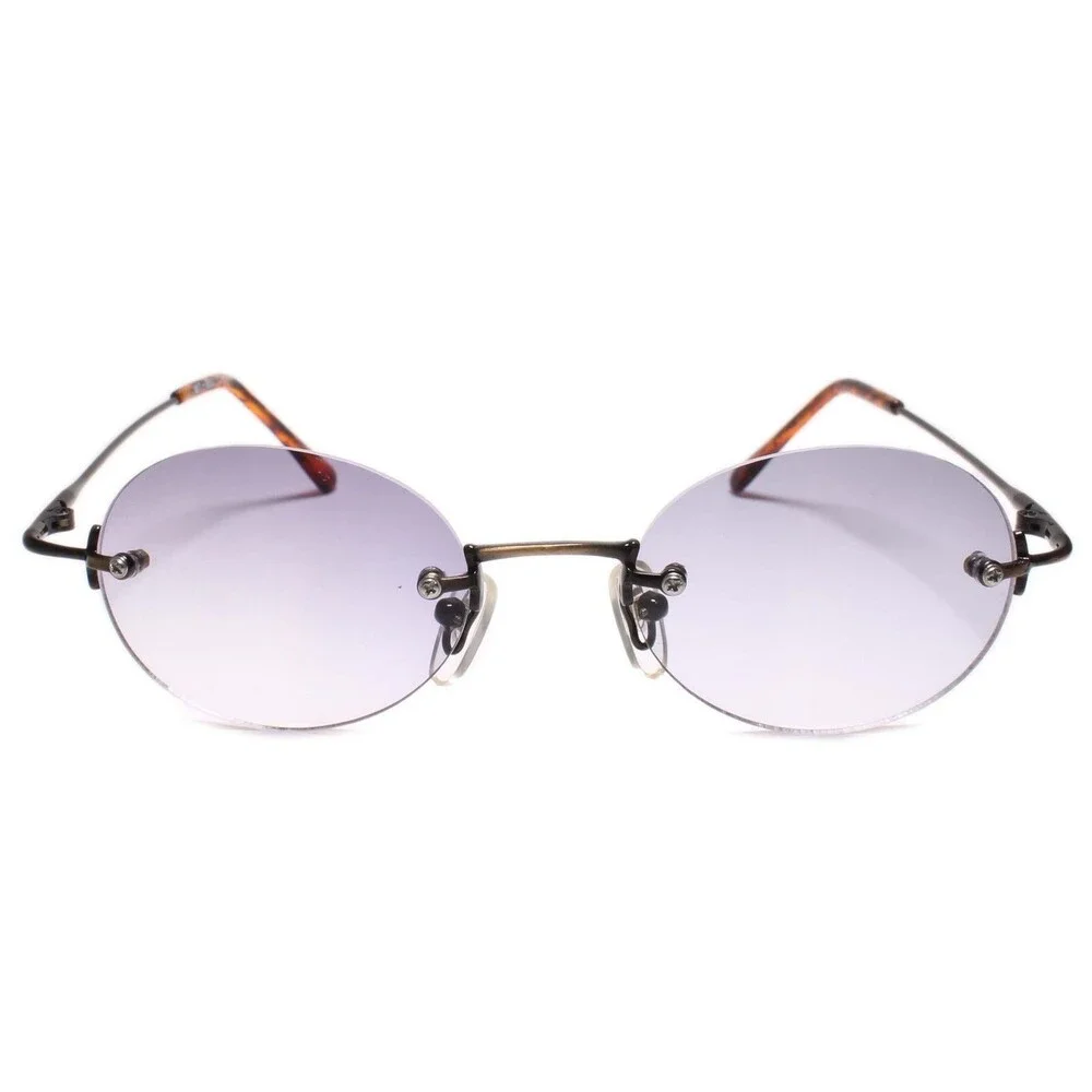 Genuine Vintage 80s Style Hip Hop Dapper Round Sunglasses Rimless Bronze Frame
